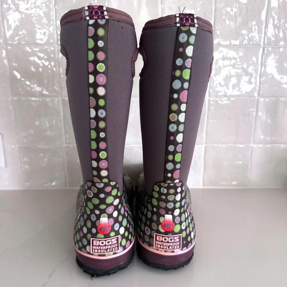 Bogs Classic High Dots Boots Girls Kids 6 Purple Polka Dot Waterproof Insulated
